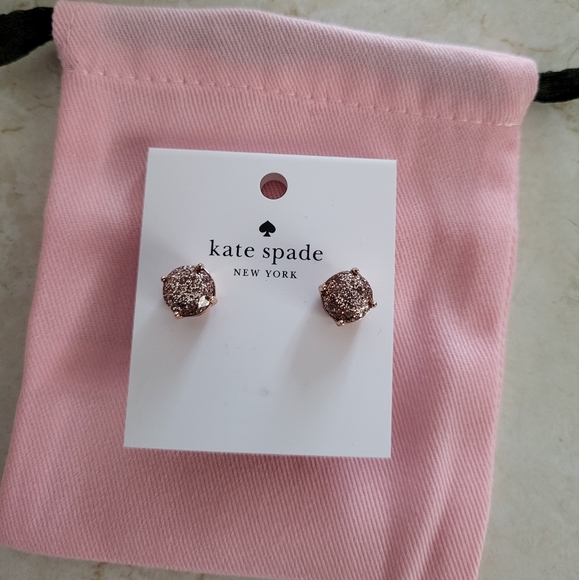 Kate Spade Rose Gold Glitter Gumdrop Stud Earrings, New With Tags - Picture 3 of 4